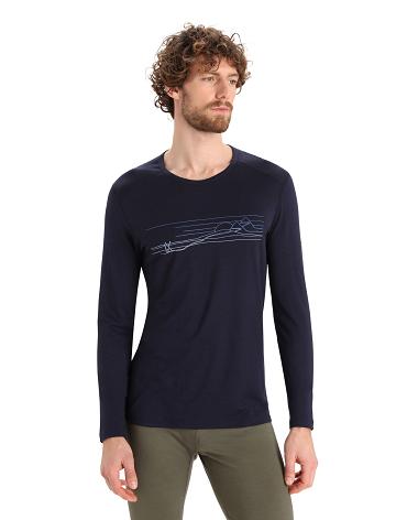 Base Layers Icebreaker Merino 200 Oasis Long Sleeve Crewe Ski Stripes Homme Bleu Marine | FR 1366WNBY